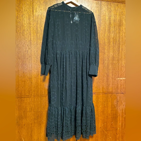 Boho J Crew Lace Embroidered Long-Sleeve Midi Dress A-line Sold Out 14 NWT - Picture 2 of 6